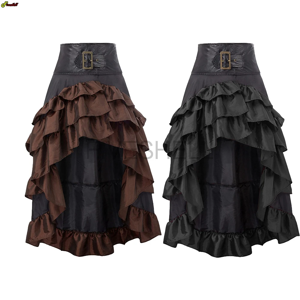 

Plus size Dress for Women Medieval Vintage Pirate Ruffled Trim Gothic Irregular Corset Matching Skirts Steampunk Party Costumes
