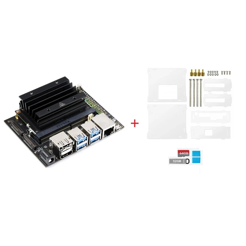 

B01 Development Board Kit With Module+Heat Sink+Shell+32G U Disk+64G SD Card For Jetson Nano 4GB Developer Kit EU Plug