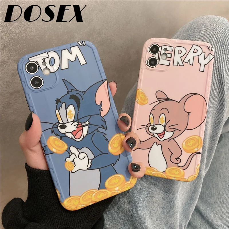 

Co-brand Tom And Jerry Korean Cartoon Trendy For Iphone 11 Pro Max 12 Xr Xsmax Cover 7 8 Plus Couple Design Cute Silicone Case