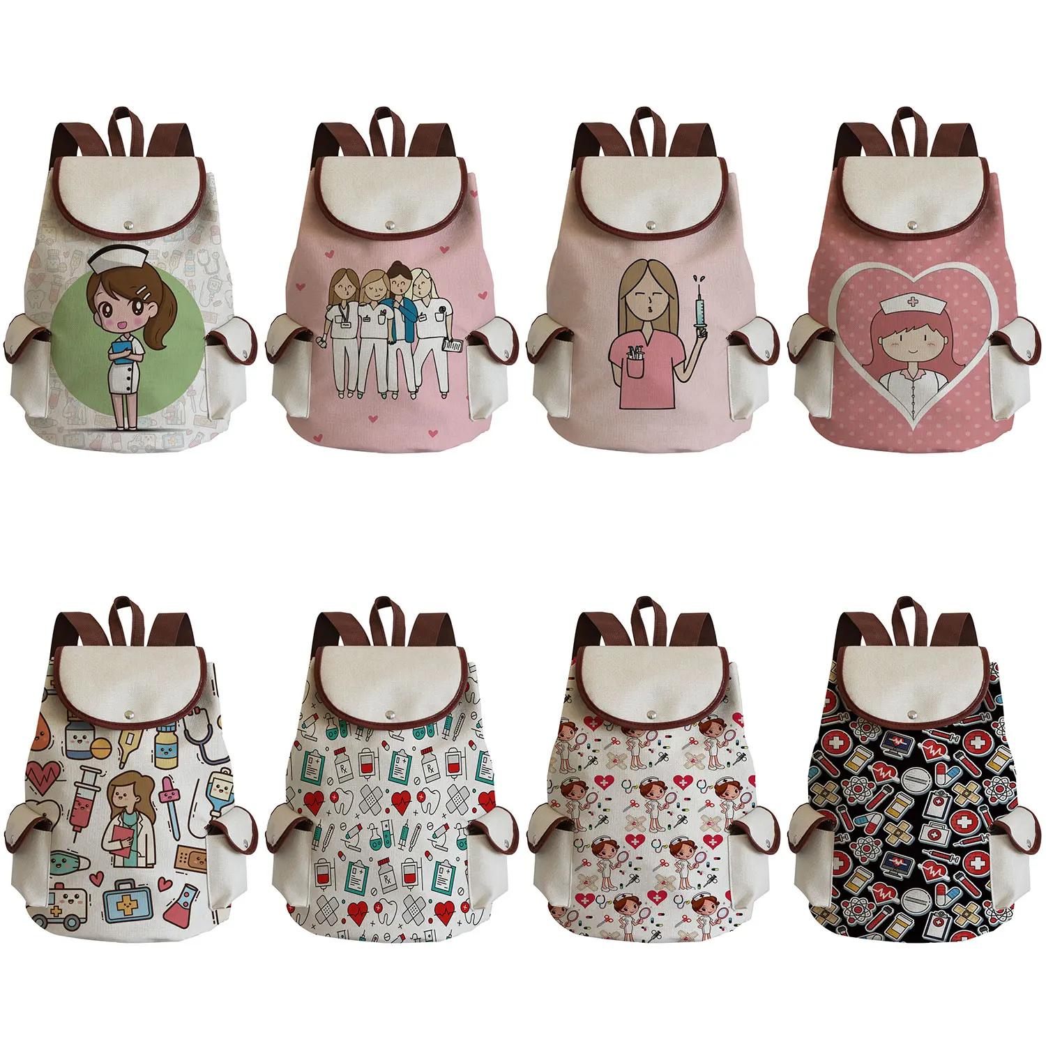 

Wholesale Nurse Printed Backpack For Teenager Drawstring Rucksack High Capacity Travel Women Book Bag Cartoon Girls School Bag
