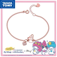 takara tomy 2022 hello kitty ladies heart shaped diamond lightweight high feel bracelet girls cute sweet chain jewelry