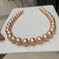 huge charming 1813 14mm natural south sea genuine pink round pearl necklace free shipping for women jewelry pearl necklace