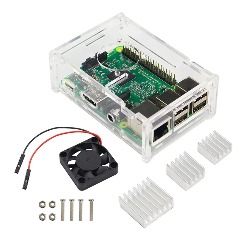 

Чехол для радиатора для Raspberry Pi 3 Gen, акриловый чехол + 3 алюминиевых радиатора + набор тихих охлаждающих вентиляторов