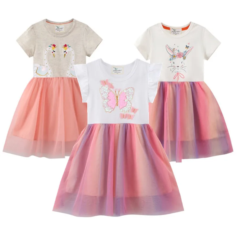 

Summer Butterfly Beading Fashion Kids Clothing Princess Party Tutu Birthday Dresses Toddler Girls Wear