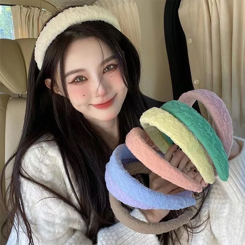 

New 2022 Gentle Womans Hairbands Girl Sweet Plush Wide Side Sponge Headband Hair Hoop Fashion Simple Solid Color Hair Accessory
