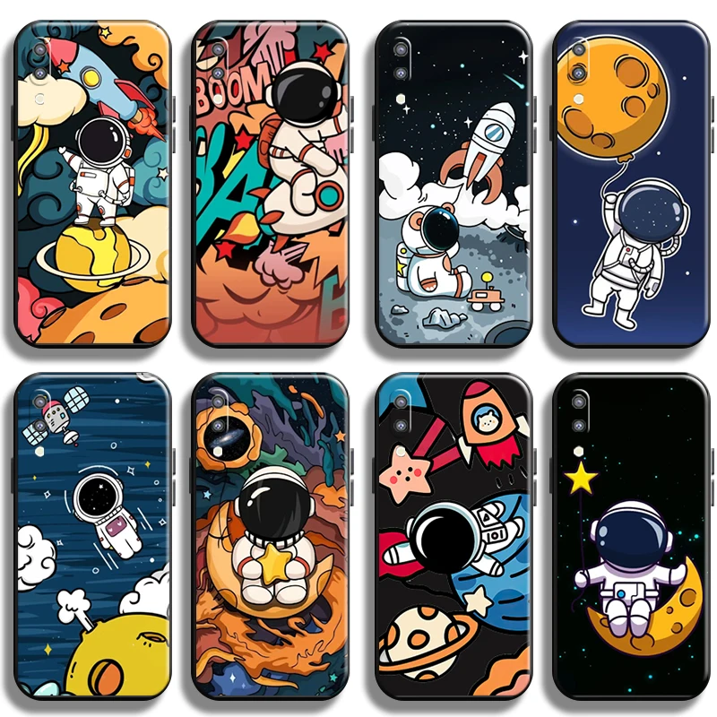 

Cute Cartoon Astronaut Phone Case For Samsung Galaxy M10 Black Back Coque Full Protection Carcasa Liquid Silicon Shell TPU