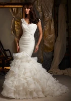 vnaix wv026 v neck cap sleeve tiered pleated sexy organza lace applique mermaid wedding dresses