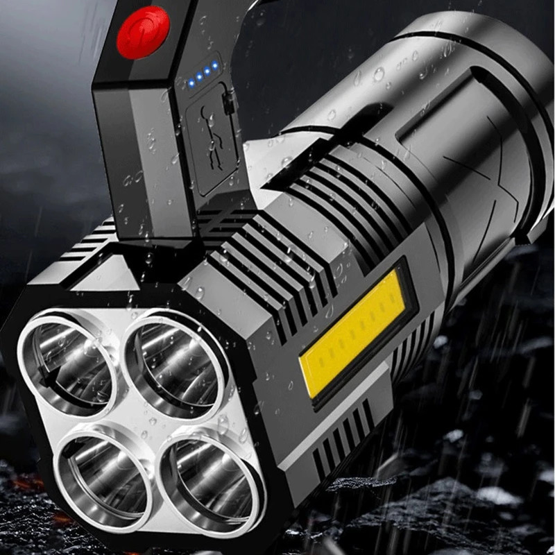 

4 LEDs Super Bright Portable Lamp USB Rechargeable Flashlight 4 Mode COB Light Searchlight for Outdoor Camping Life Waterproof