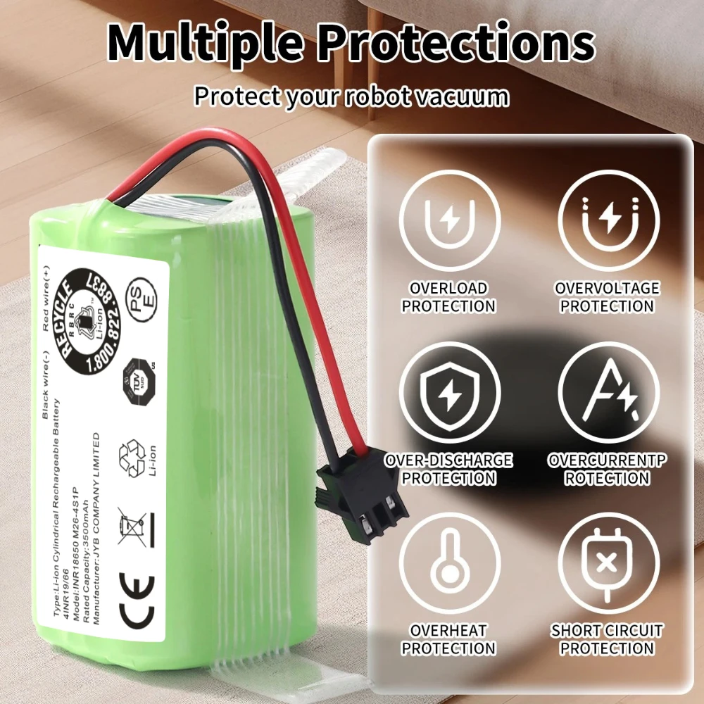 Фото Аккумуляторная батарея Li-ion 14.4V 3500mAh для Conga Excellence 950 990 1090 1092 1190 1790 1990, Robovac 11S 15C 30C Max, NETBOT S14 S15. №4