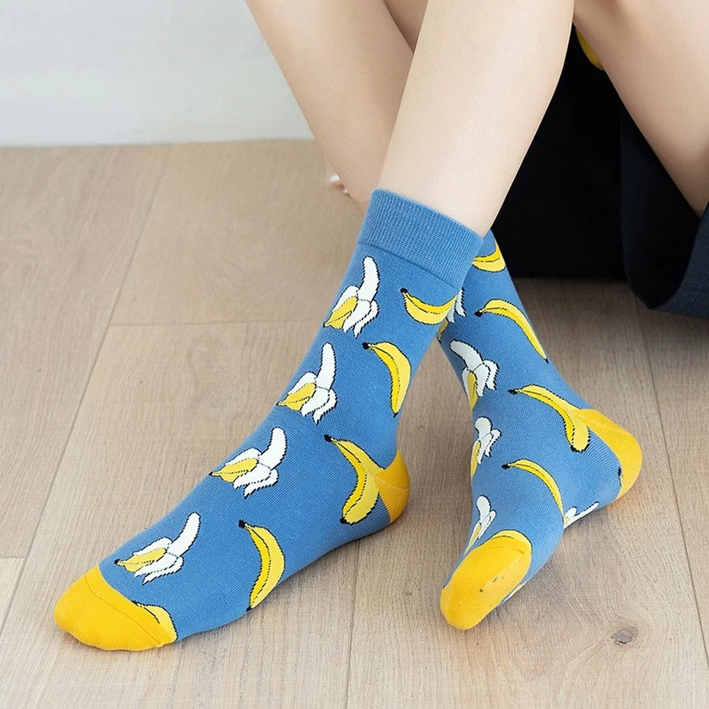 Harajuku Kawaii Cute Fashion Colorful Cotton Socks Women Pink Fruit Lemon Waterlemon Banana Novelty Funny Socks