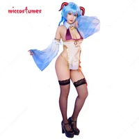 women ganyu derivative sexy lingerie dress low bust bowknot dress with stockings and sleeves lingerie sleepwear sexy costumes