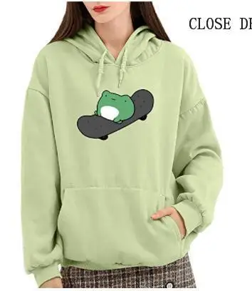 

Ladies Hooded Plus Size Sweatshirt Skateboard Frog Cartoon Student Top