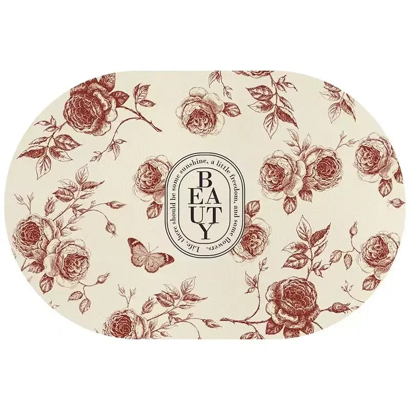 Овальный бархатный ковер VIKAMA 40x60 см садовый цветочный стиль ванная комната