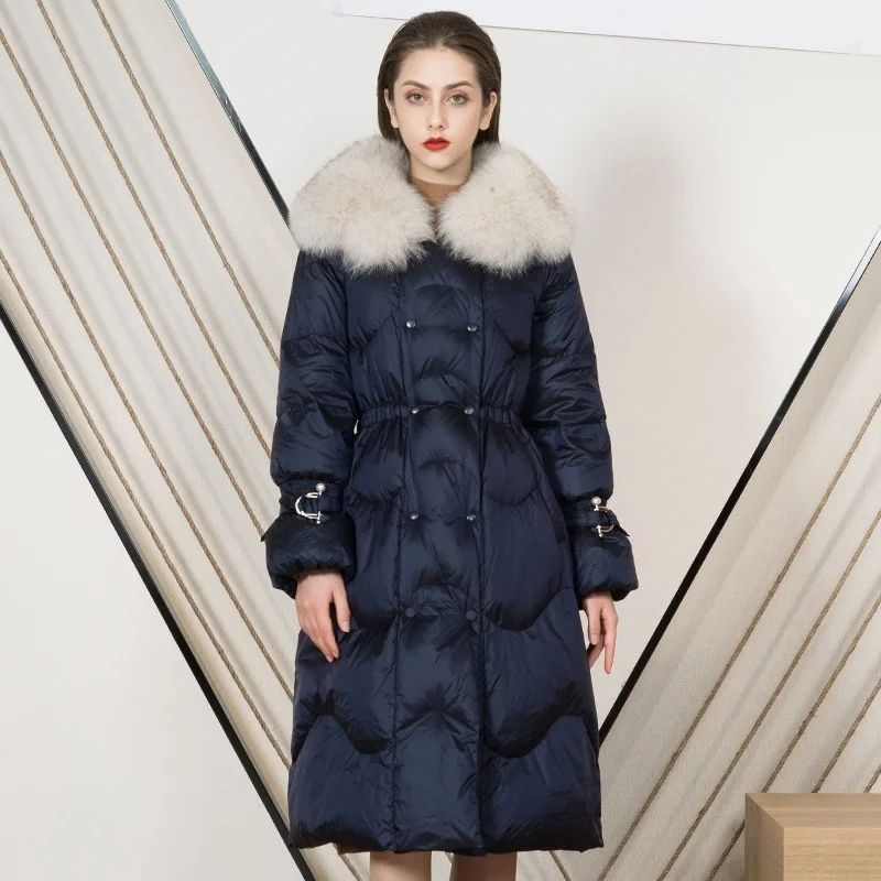 

Женское пальто с воротником из натурального Лисьего меха, зимняя куртка на 2023 белом утином пуху, женские длинные теплые парки, элегантная женская куртка Gxy288