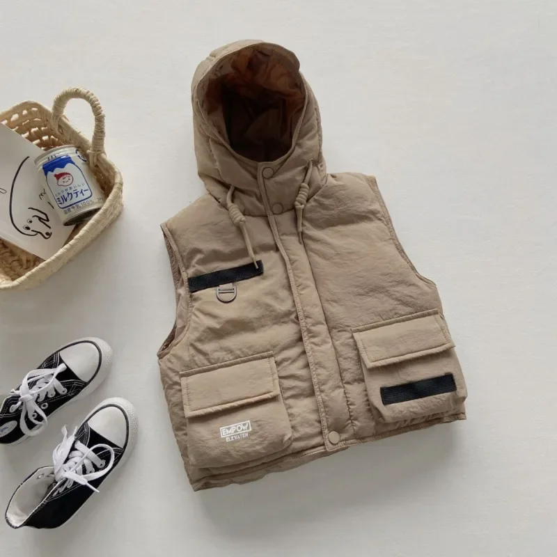 

Children Warm Thicken Hooded Vest Boys Cotton Padded Sleeveless Coat Kids Outerwear Coat Children Clothing Jackets Waistcoat