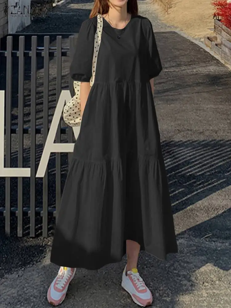 

ZANZEA Femme Short Sleeve Dresses Summer Women Fashion Dress Party Elegant Vestido Casual Holiday Sundress Korean Oversized