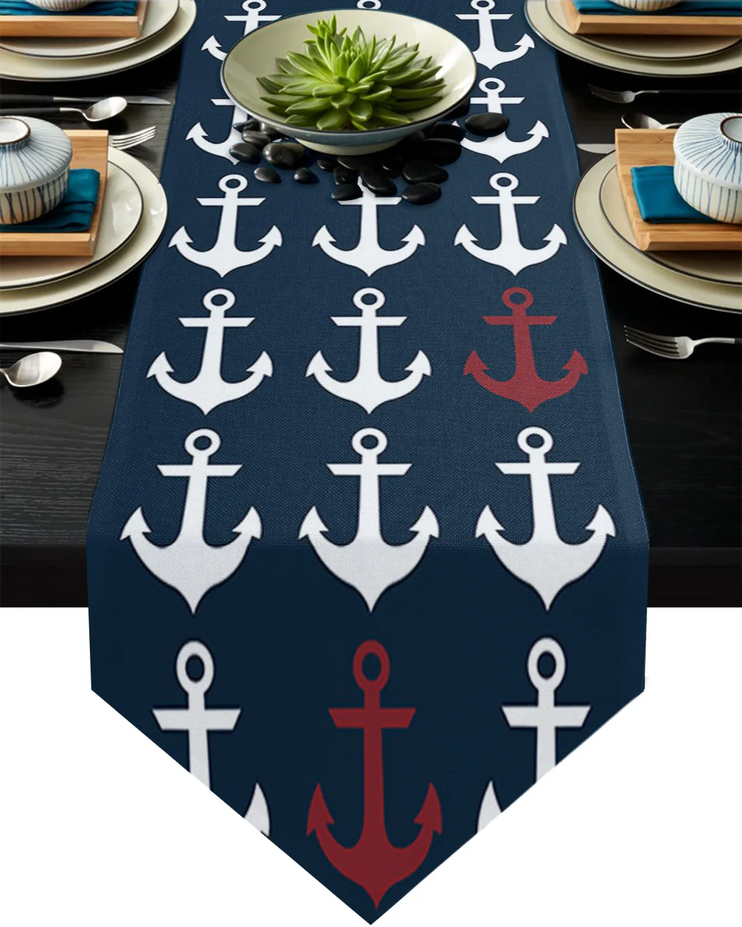 

Nautical Ocean Anchor Dark Blue Table Runner Home Decor Tablecloth Wedding Party Dining Table Cover Kitchen Placemat