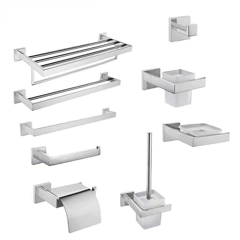 

Chrome Wall-mounted Stainless Steel Clothes Hook Toilet Paper Holder Towel Bar Kitchen Facilities Bathroom Accessories