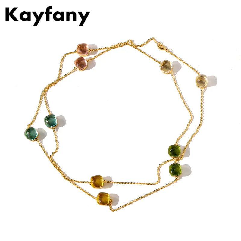 

Fashion Women Jewelry Candy Salon Multicolor Crystal Necklace with 10 pcs Pendants Trendy long Necklaces Design Birthday Gift