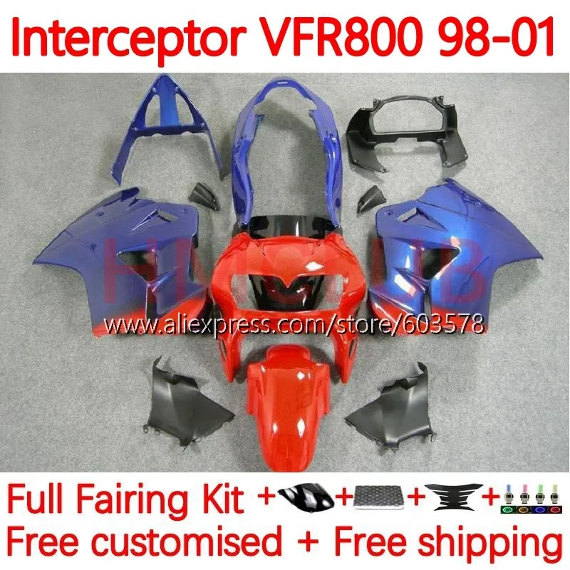 

Комплект для HONDA перехватчик VFR800 VFR 800RR 800 RR VFR800RR 1998 1999 2000 VFR800R 98 99 00 01 обтекатель 122No.11 синий красный черный