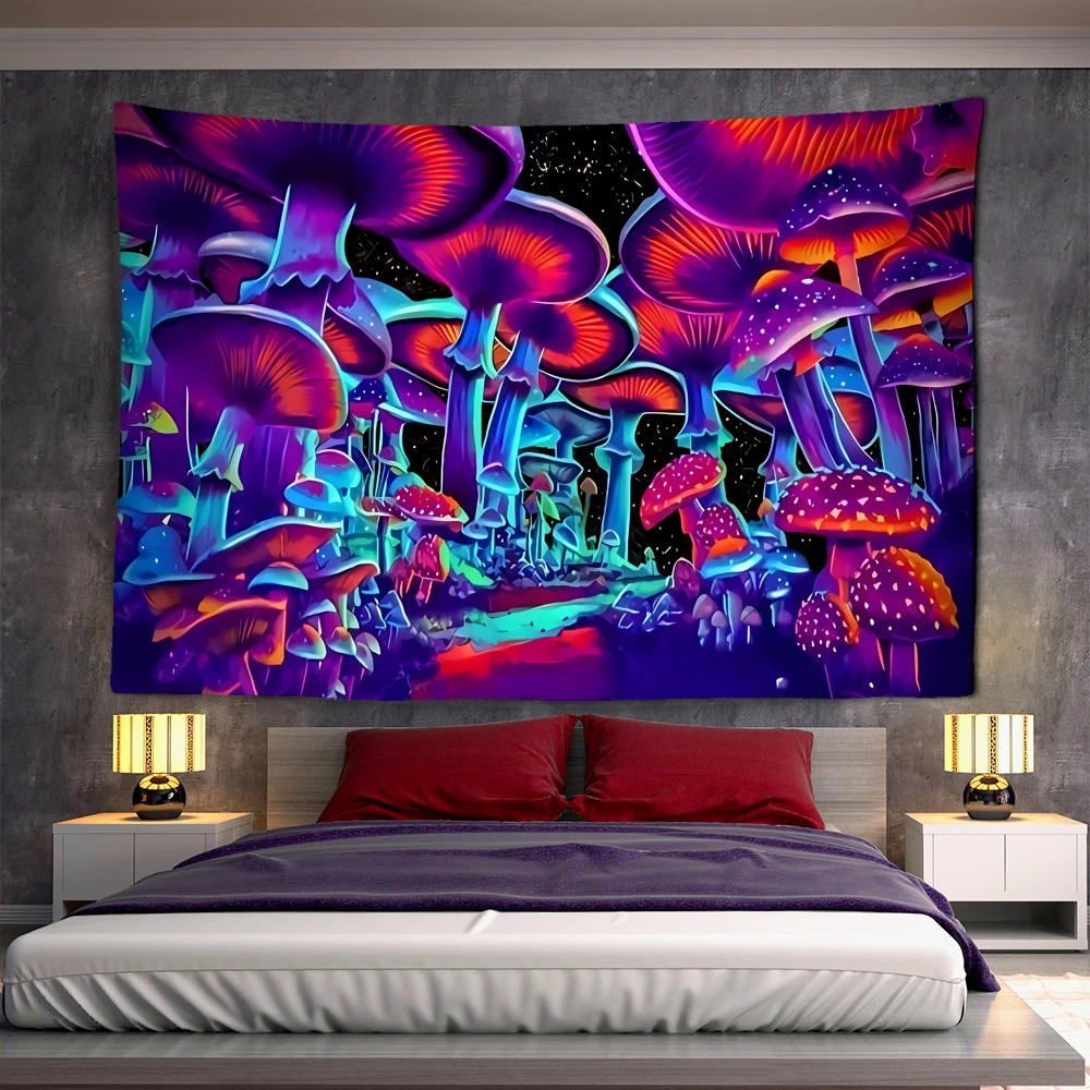 

Mushroom Tapestry Illusory Art Tapestry Hippie Colorful Art Tapiz Wall Hanging Tapestries Household Bedside Decoration