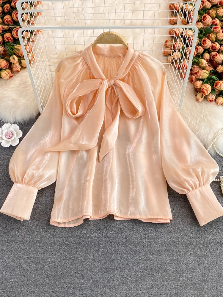 XFPV Women's Loose Bow Shirt Solid Color Long Sleeve Temperament Blouse Top Y2k Sweet Korea Chic Summer 2022 SM349 |