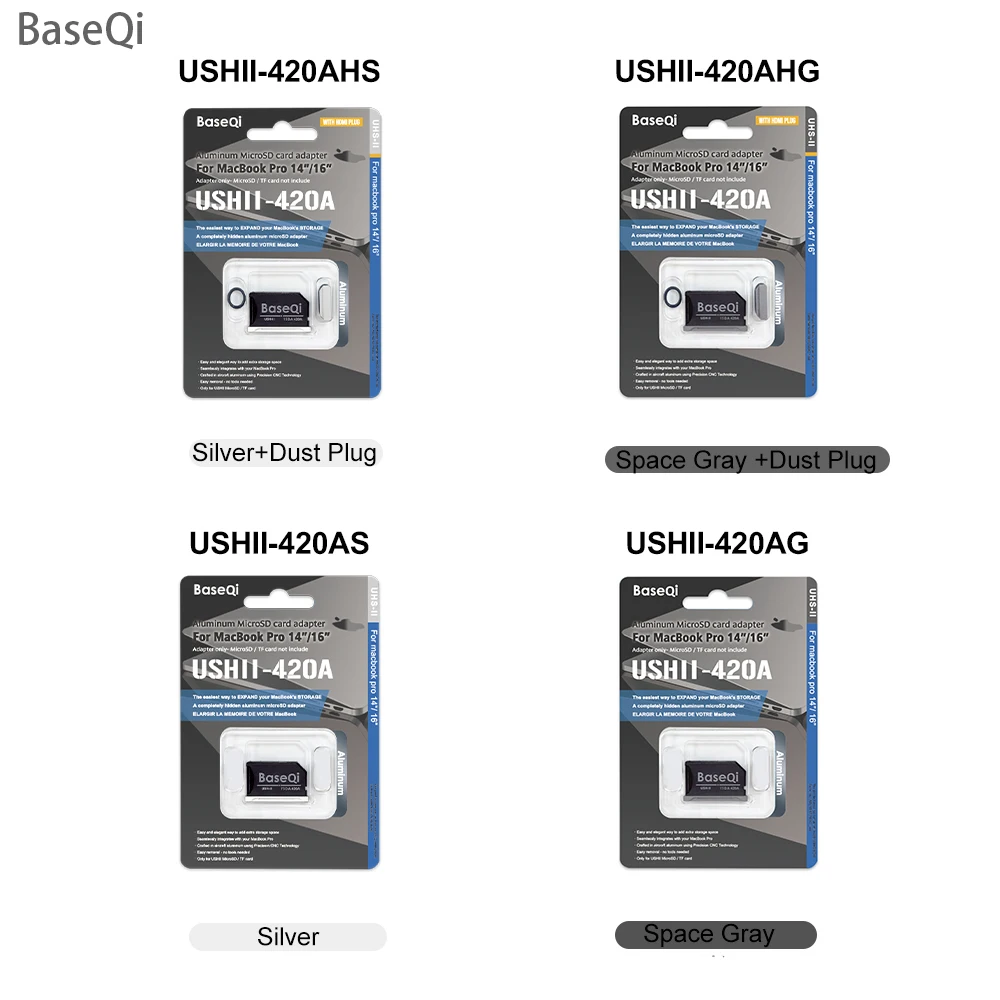 BaseQi for MacBook Pro 14inch 16inch Micro sd Card Adapter Aluminum Mac Pro Mini Drive Card Reader Year2022/2021