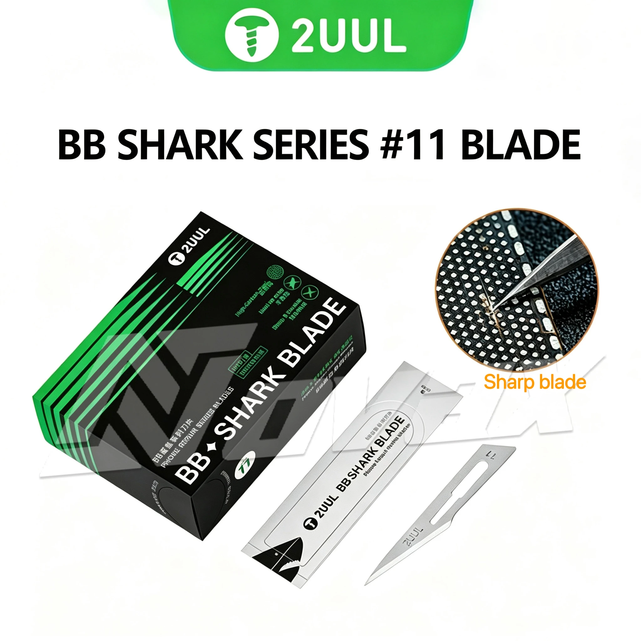 Фото Лезвие 2UUL DA18 BB Shark No.11 из высокоуглеродистой стали для удаления клея, резки, ремонта и зачистки №1