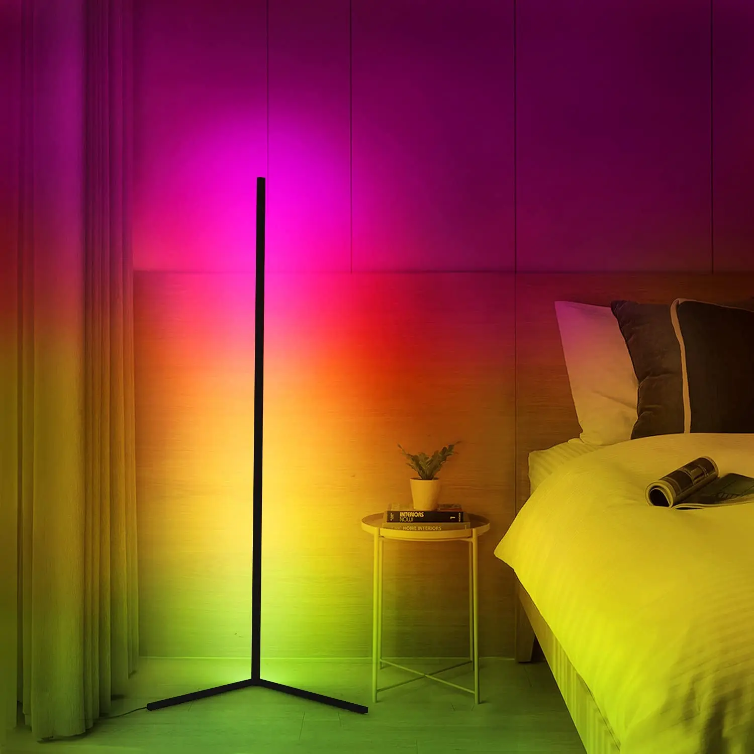 Современные напольсветодиодный светодиодные лампы RGB, комнатное освещение, атмосфера, стоячий светильник с дистанционным управлением по Bluetooth, для спальни, прикроватного столика, столовой, декора - изображение