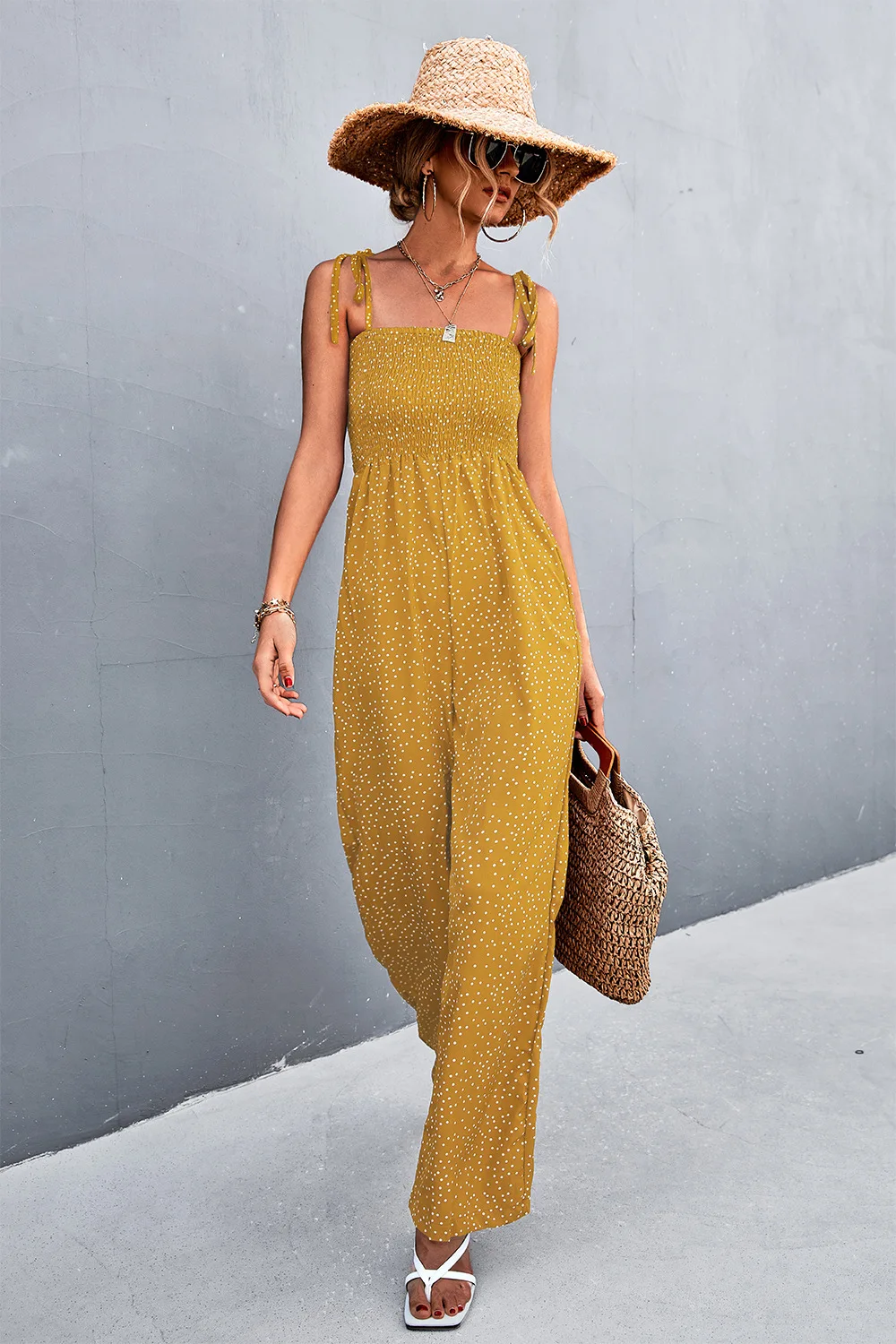 

Summer Sexy Backless Wide Leg Jumpsuit Women Bandage Casual Spring Rompers Women's 2022 Sleeveless Jumpsuit Dot Print Overalls