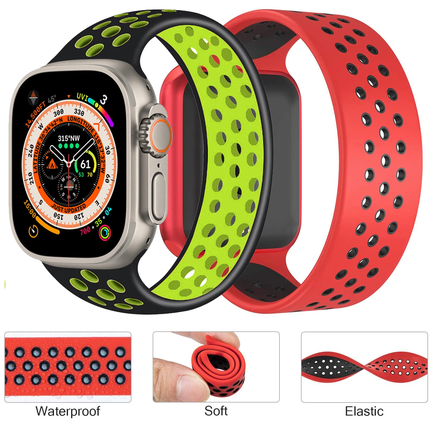 

Силиконовый ремешок для Apple Watch Band 44 мм 40 мм 45 мм 41 мм 49 мм 42 мм, эластичный браслет для iWatch Series 7 3 4 5 SE 6 8 Ultra