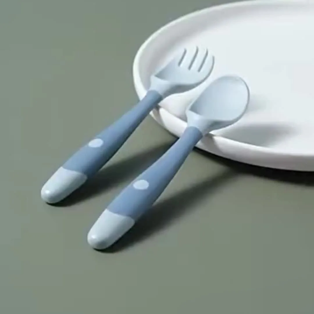 

Baby Children Spoon Fork Set Soft Bendable Silicone Scoop Fork Kit Tableware Toddler Training Feeding Cutlery Utensil