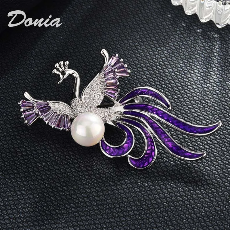 

Donia jewelry New Pearl Peacock Color Brooch Wild High Quality Phoenix Copper Micro AAA Zirconia Micro Brooch Cute Animal Brooch