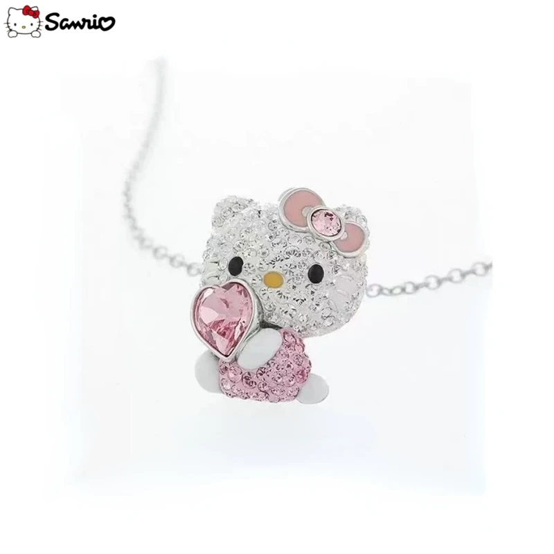

Sanrio Hello Kitty Anime Surrounding Kawaii Pink Heart Necklace Female Micro-studded Diamond Cute Cartoon Clavicle Chain Gift