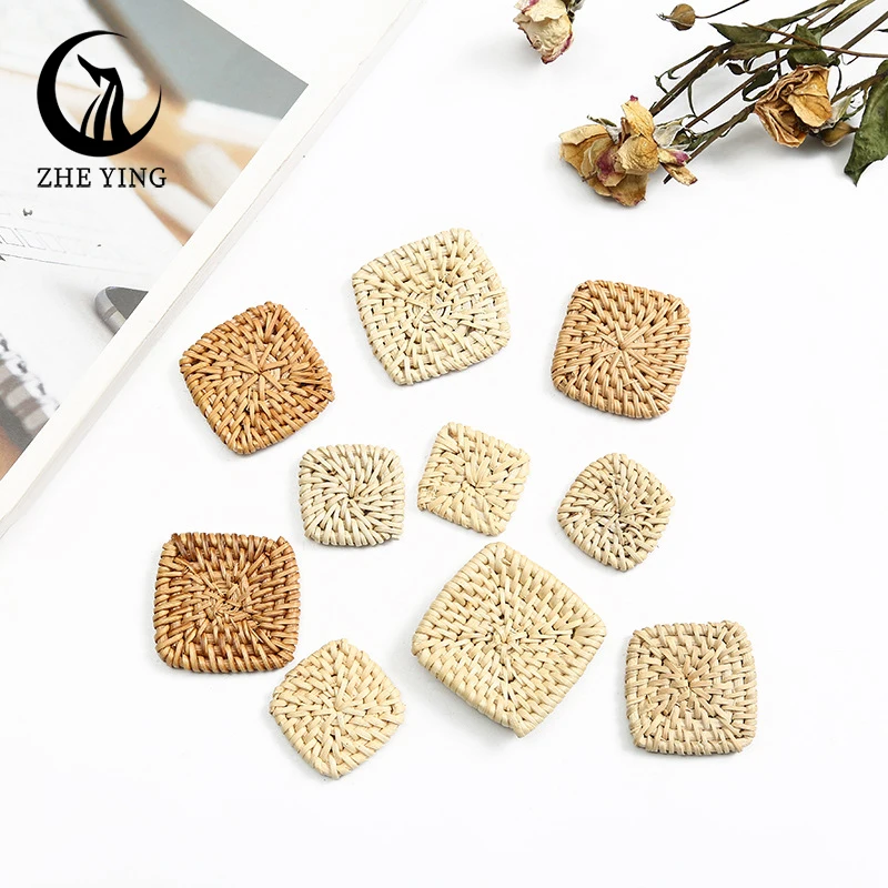 

2022 New Handmade Square Wooden Straw Weave Rattan Geometric Earrings Parts DIY Braid Findings Diy Accessory