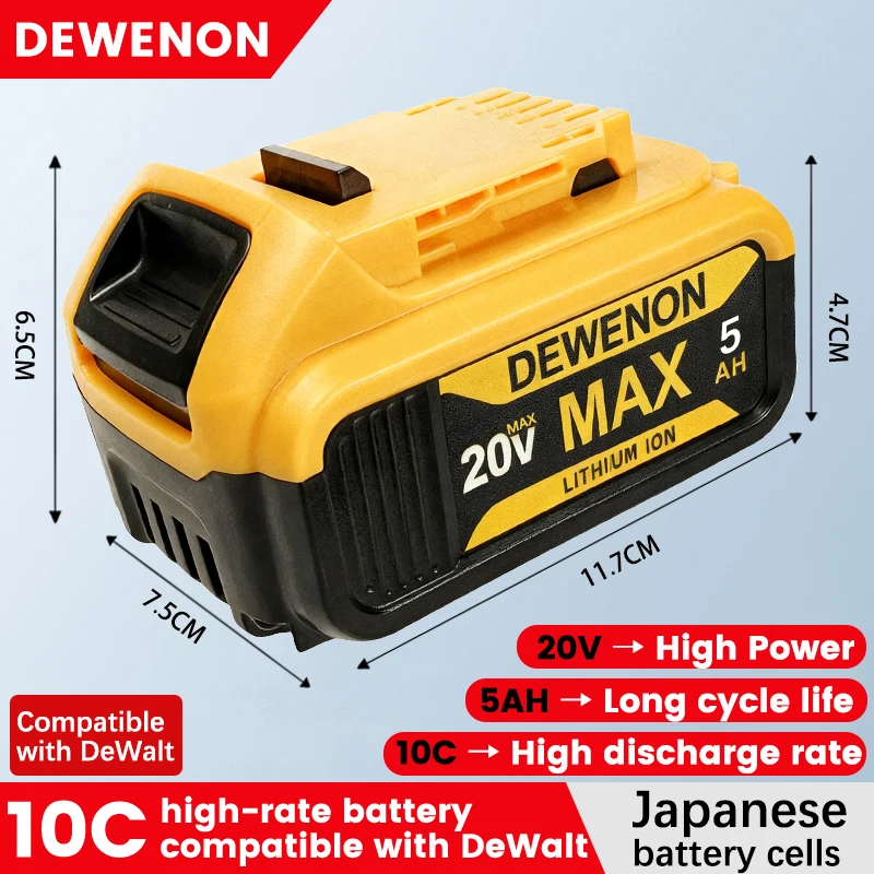 Фото Сменный аккумулятор для DeWalt 5 Ач/20 В DCD887 DCD805 DCF860 Dcd796 DCG406 DCF880 DCF512 DCD805, аккумулятор для электроинструментов №1