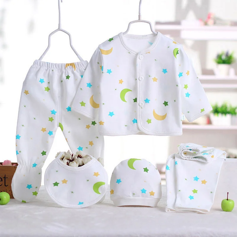 5Pieces Spring Fall Newborn Outfit Baby Girls Boys Clothes Cartoon Cute Cotton Long Sleeve Tops+Pants Infant Clothing Sets 0-3m