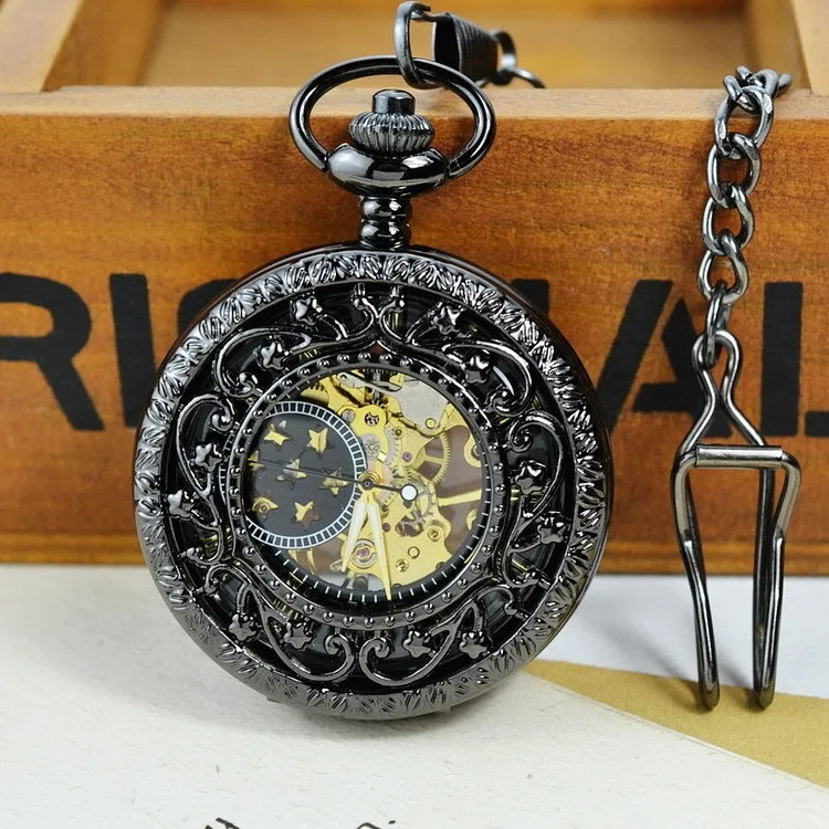 Luxury Vintage Mechanical Pocket Watch for Men Women hollow Dial Roman Hexagon Case Fob Chain Pendant Clock for Collection Gifts
