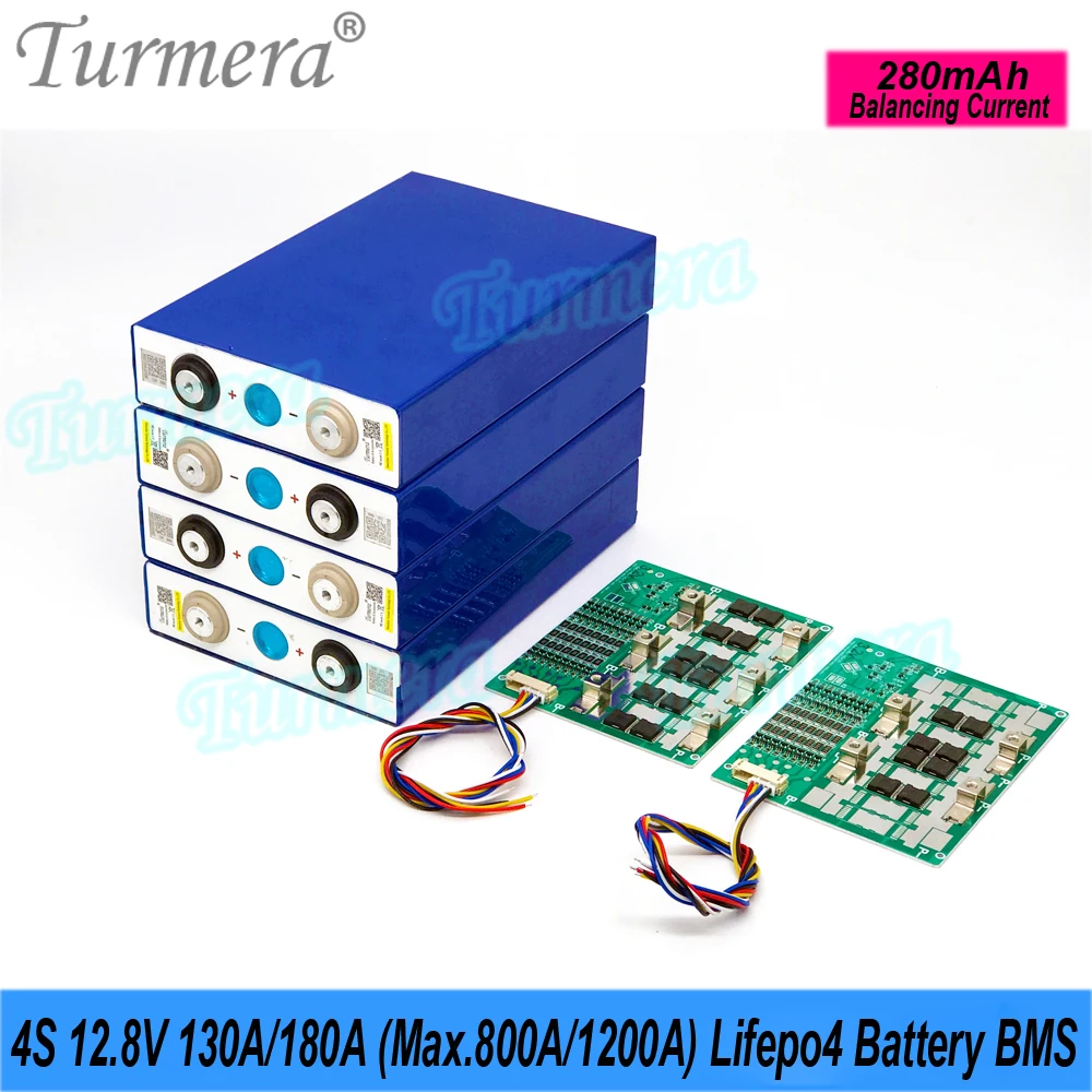 

Turmera 4S 12.8V 130A 180A Max. 800A 1200A Lifepo4 Battery BMS Balance 280mA for 3.2V 90Ah 200Ah 280Ah 320Ah Lifepo4 Battery Use