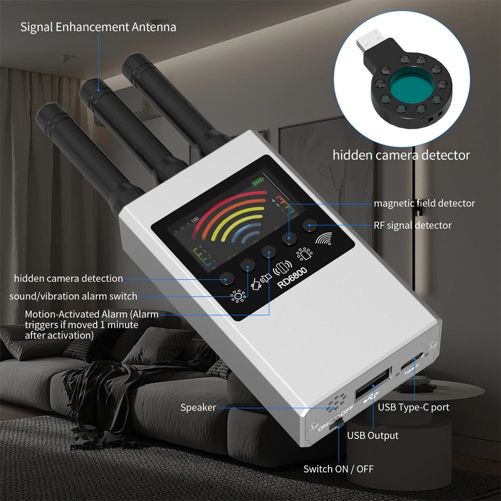 Фото НОВЫЙ беспроводной детектор радиочастотных сигналов ошибка GSM аудио GPS трекер мини-камера Finder камера ИК-сканирование AI режим ожидания автоматическое обнаружение №5
