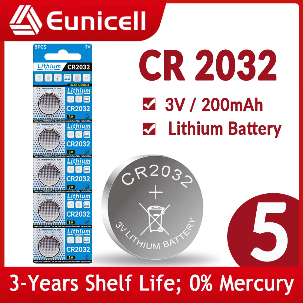 

DStartec 5PCS CR2032 3V Lithium Coin Battery, 200mAh Button Batteries for Watch, Remote, 5004LC DL2032 CR 2032 3 Volt Coin Cell