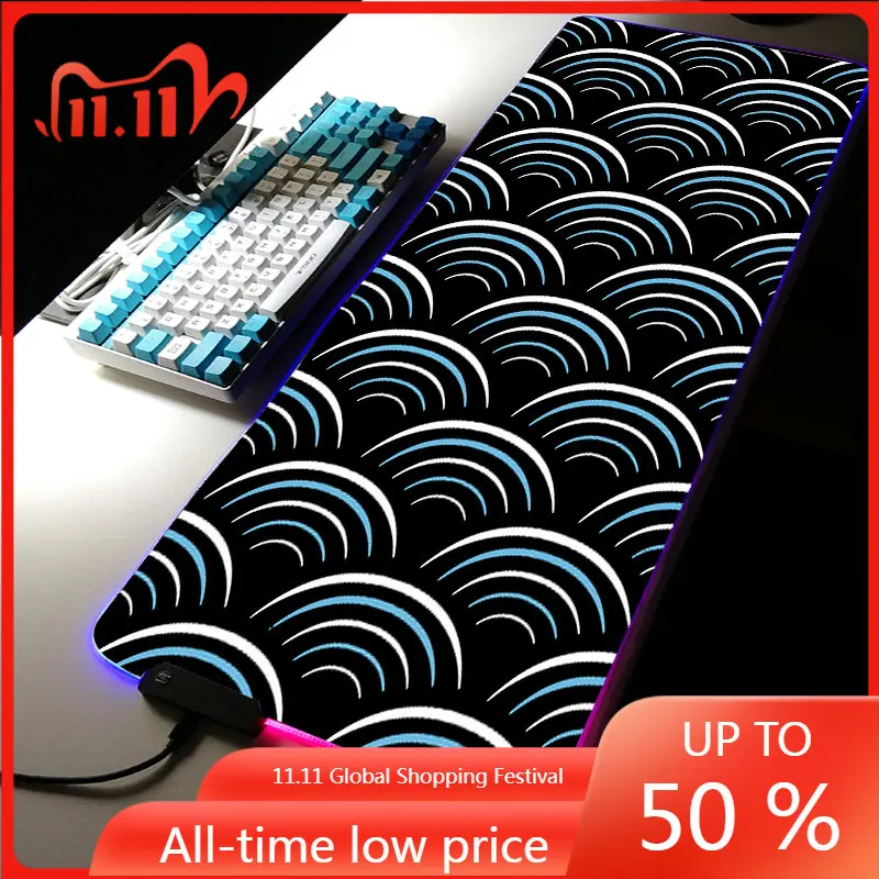 

Japanese Ukiyo-e Giant Wave RGB LED Light Large Art MousePad Anime Room Carpet Rugs Gaming Accessories Keyboard DeskMat Game LOL