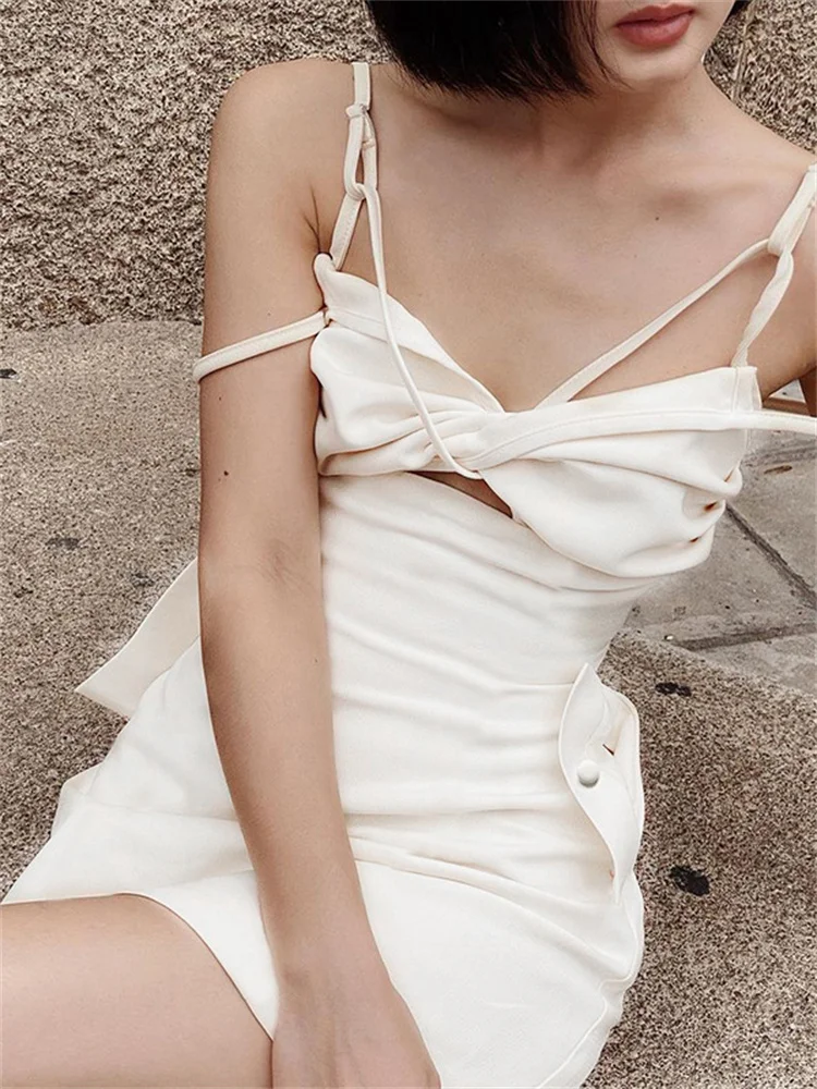 

hirigin Sexy Knotted Hollow Out Dress Chic Women Elegant Lady Sleeveless Slim Mini Dress Evening Party Night Female Vestidos New
