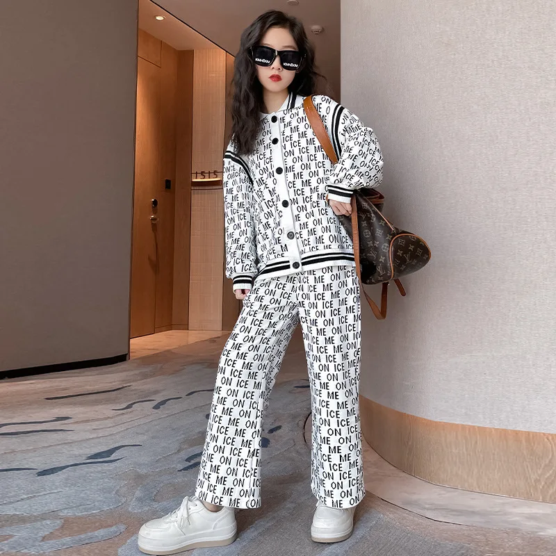 

Girls Coat +Pants Kids Suits 2PCS/Set 2023 Letters Spring Autumn Cotton Gift Jogging Suit Children Clothing
