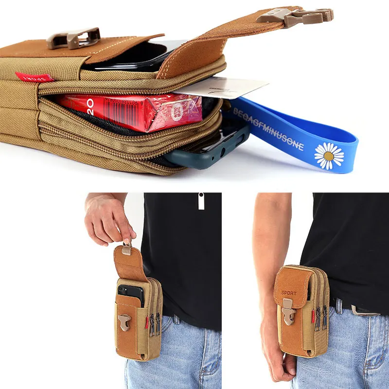 Men Multi-function Waist Bag Casual Mobile Phone Purse Pocket Outdoor Sports Tactical Pouch Belt Waist Pack Bag Running Pouch images - 6