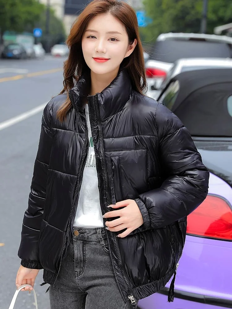 2022 New Winter Women Short Parkas Jackets Casual Thin Warm Stand Collar Solid Winter Coat Women Clothes Outwear