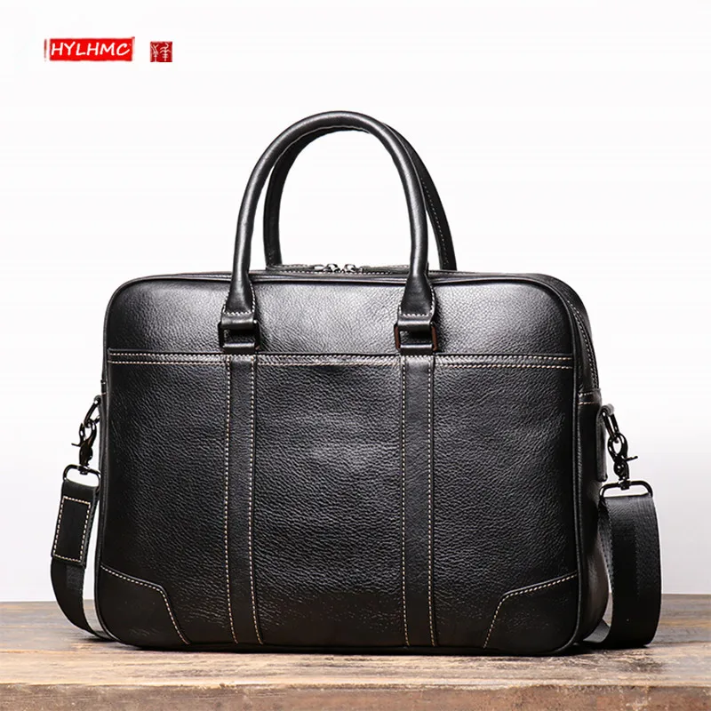 New Vintage Leather Men Handbag Men's Business Briefcase Large Capacity Laptop Bag Simple Male Shoulder Messenger Bags Soft