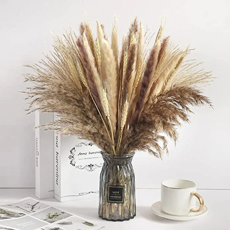 

75Pcs Fluffy Dry Small Reeds Flowers Bouquet Boho Living Room Decoration Natural Pampas Grass Wedding Party Grass Branches Decor