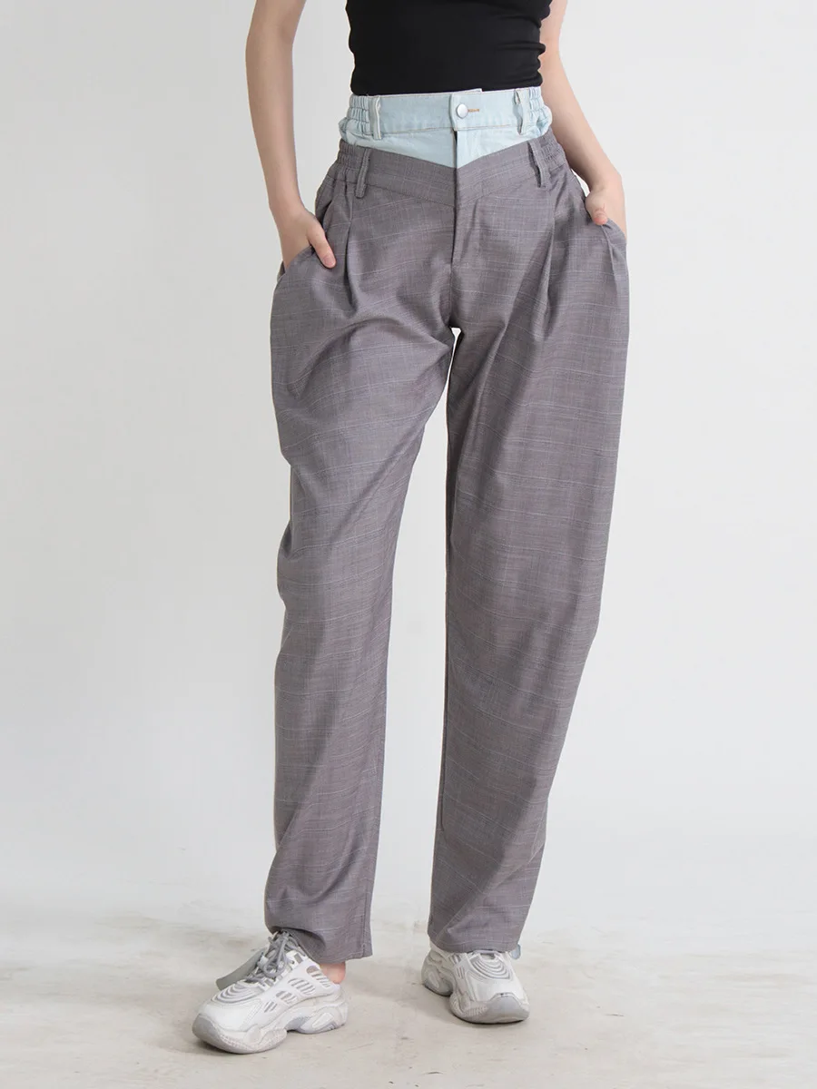 

Брюки-султанки женские с завышенной талией, повседневные свободные штаны из денима в стиле пэчворк, шикарные брюки, лето 2023