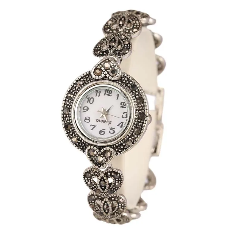 

New 2021 Fashion Designer Promotion Tibetan Silver + Bangles + 26% Crystal Bracelet Wristwatch for Women